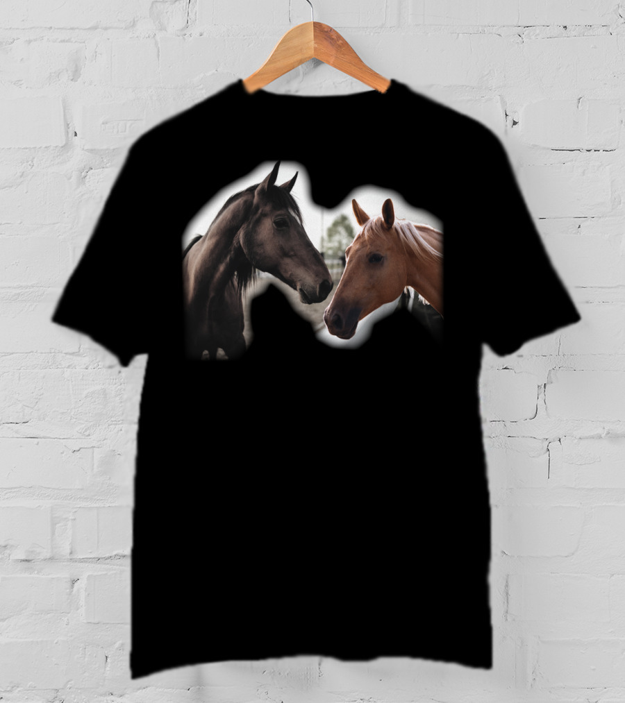 Cute Black And Brown Horse Interaction T-Shirt
