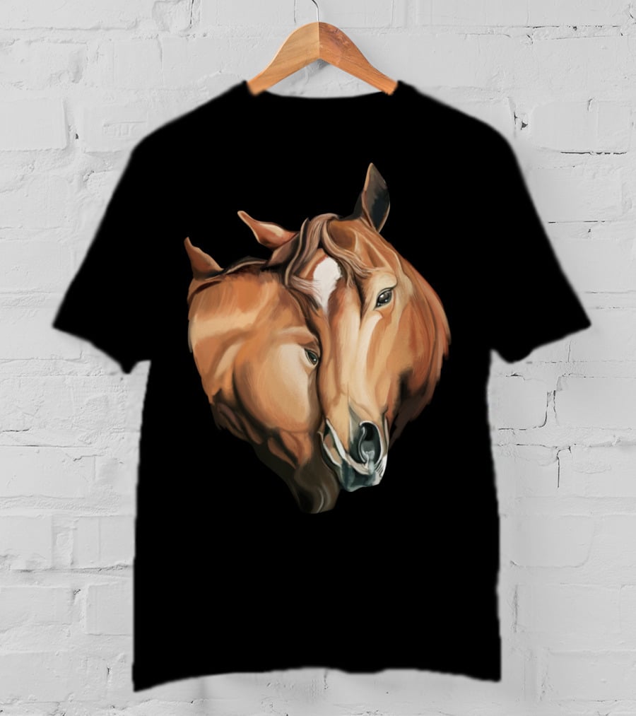 Cute Brown Horses Love Horse Affection T-Shirt