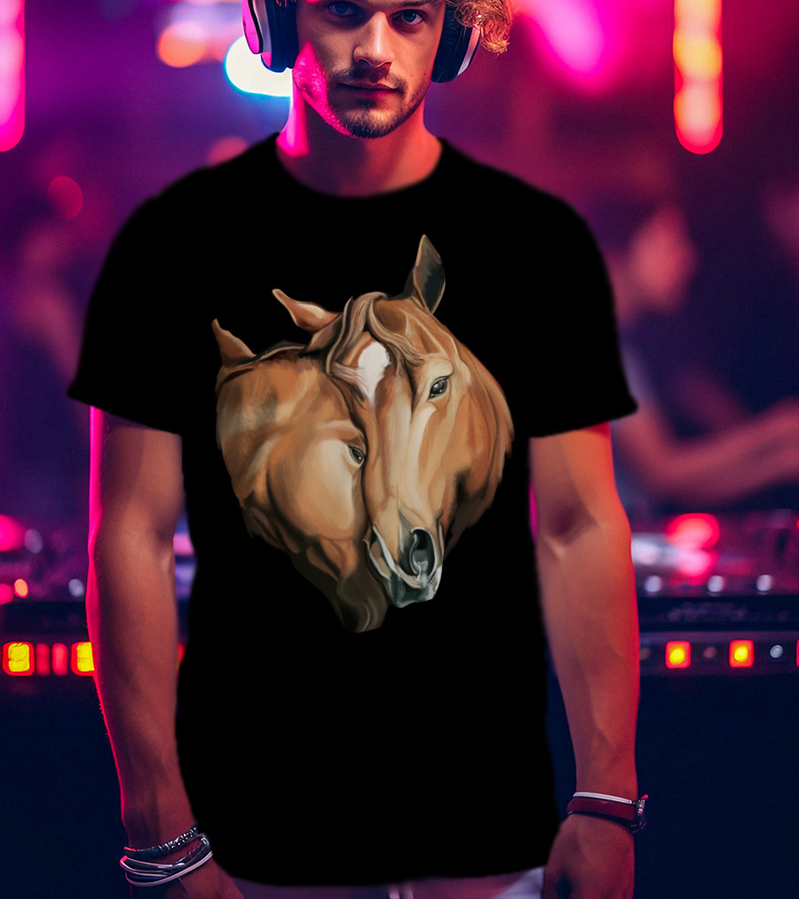 Cute Brown Horses Love Horse Affection T-Shirt