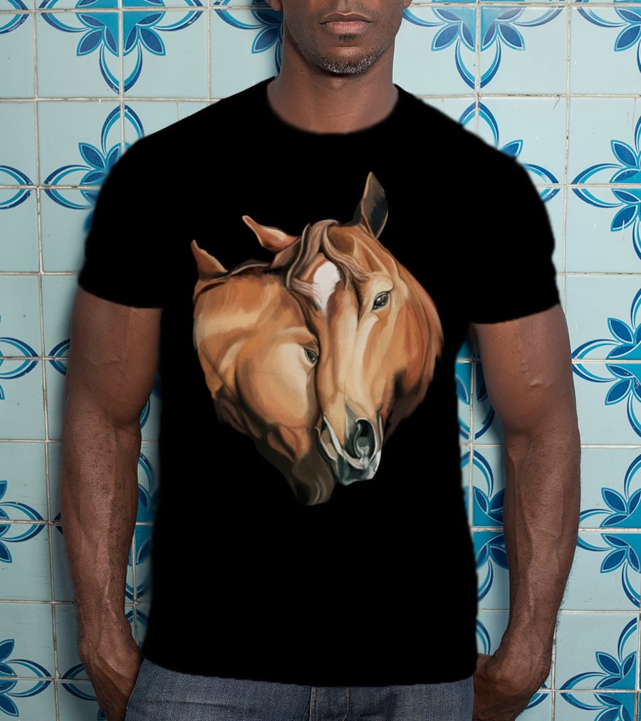 Cute Brown Horses Love Horse Affection T-Shirt