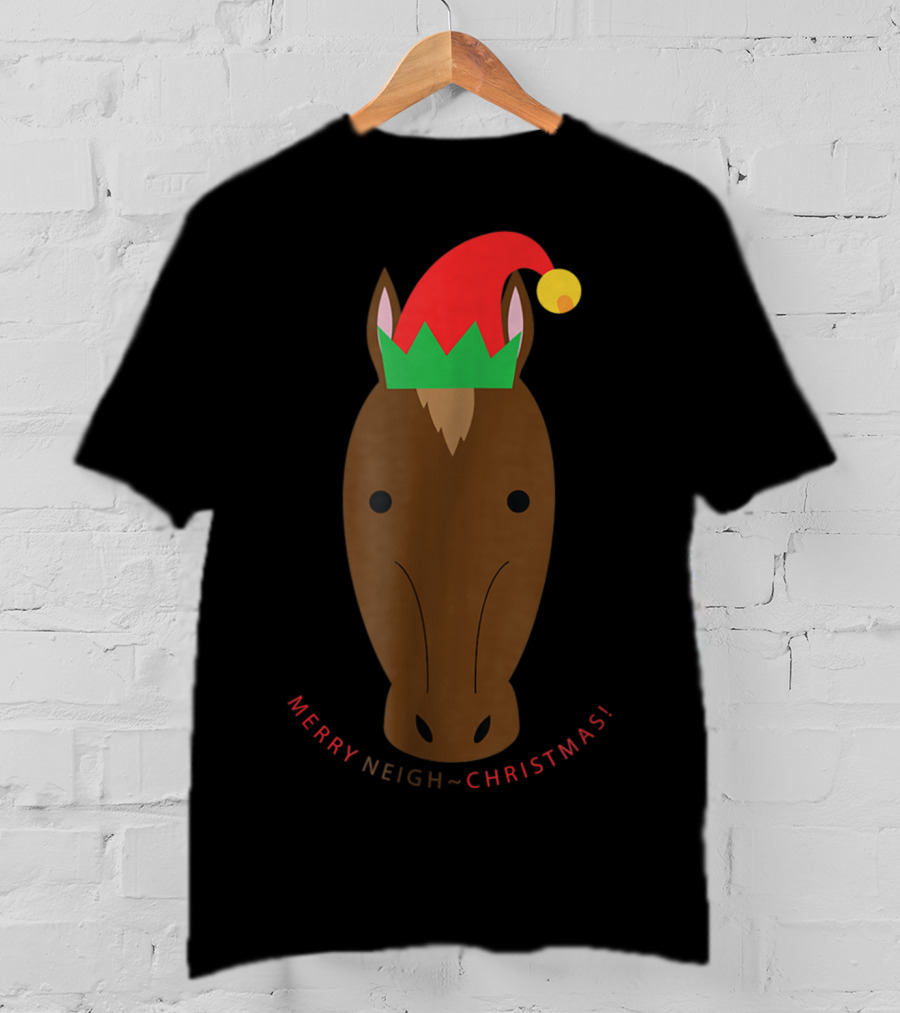 Merry Neigh Christmas Cute Horse Face Character T-Shirt