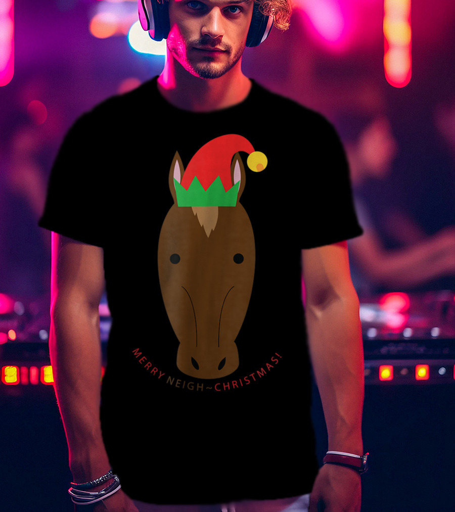 Merry Neigh Christmas Cute Horse Face Character T-Shirt