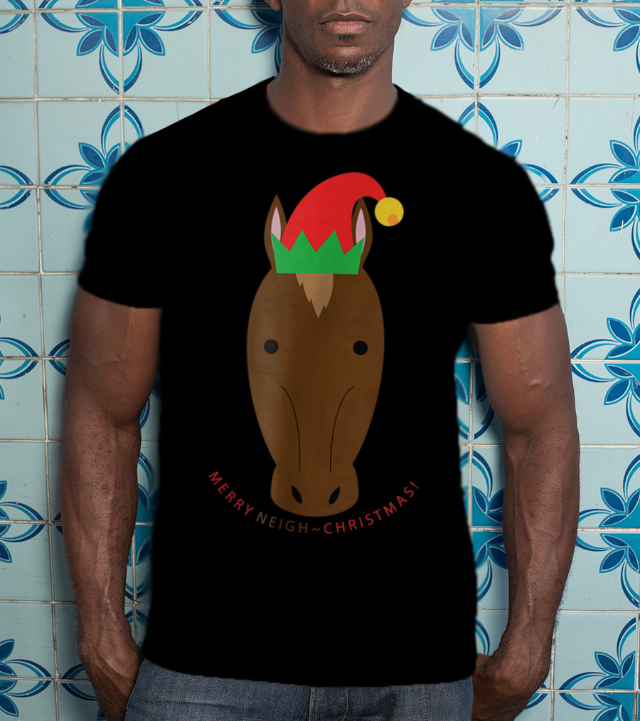 Merry Neigh Christmas Cute Horse Face Character T-Shirt