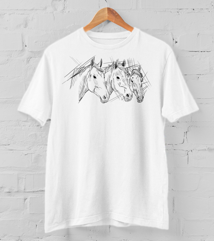 Cute Hand Drawn Horse Heads Sketched Trio T-Shirt