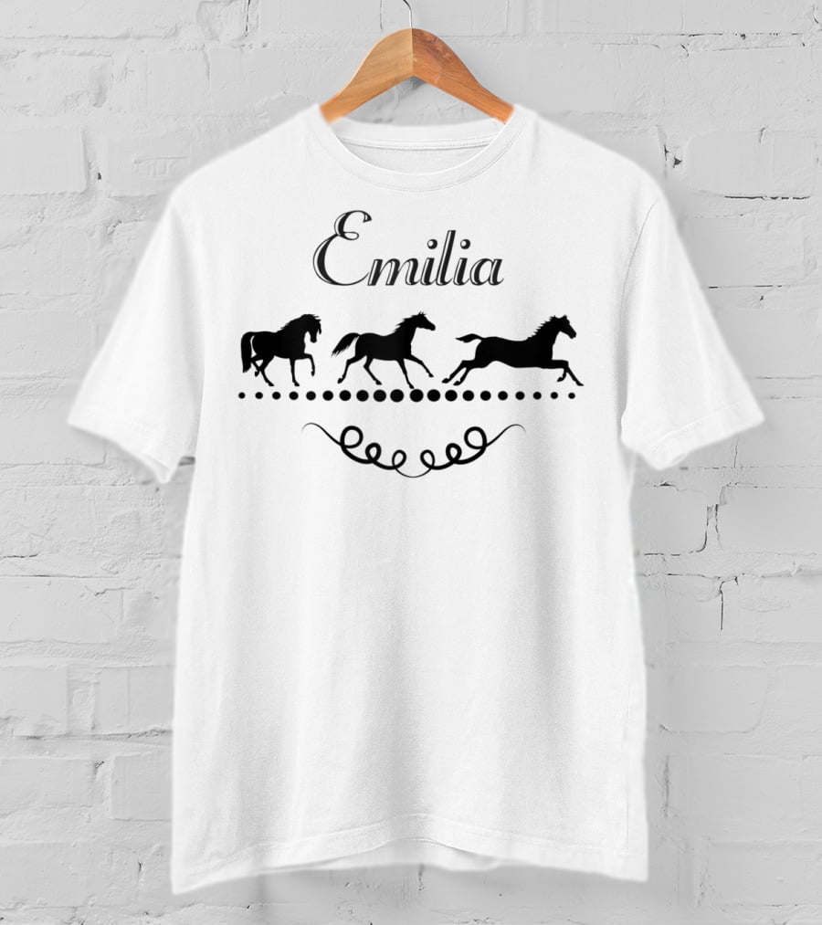 Emilia Running Horses With Decorative Swirls And Dots T-Shirt