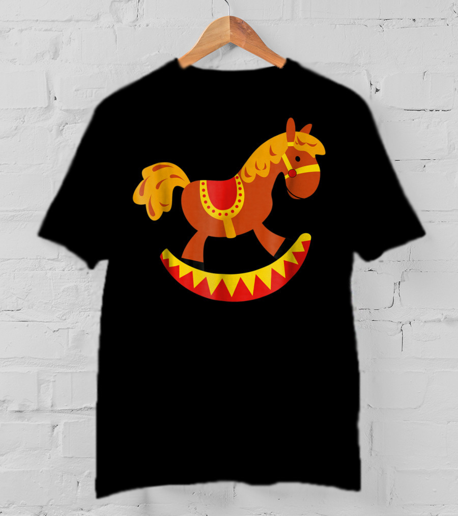 Cute Rocking Horse With Saddle Playful Red And Yellow Toy Pferd T-Shirt