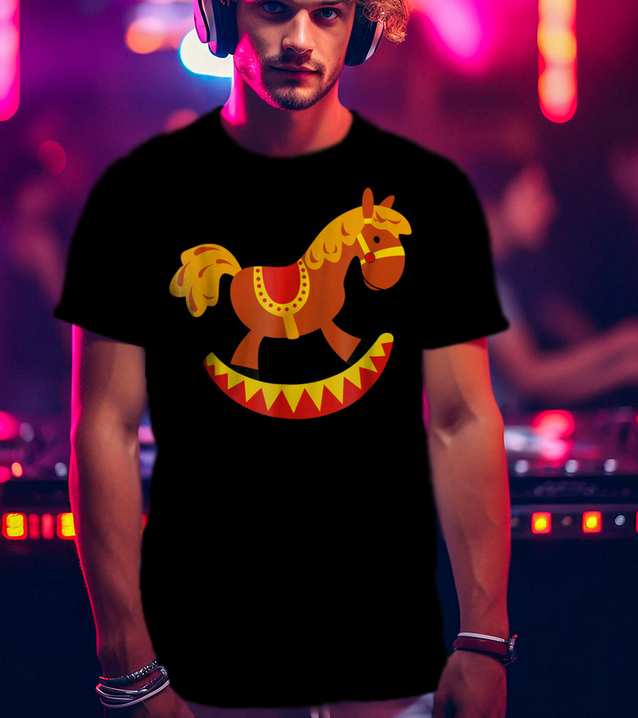 Cute Rocking Horse With Saddle Playful Red And Yellow Toy Pferd T-Shirt