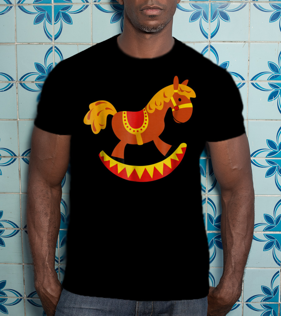 Cute Rocking Horse With Saddle Playful Red And Yellow Toy Pferd T-Shirt