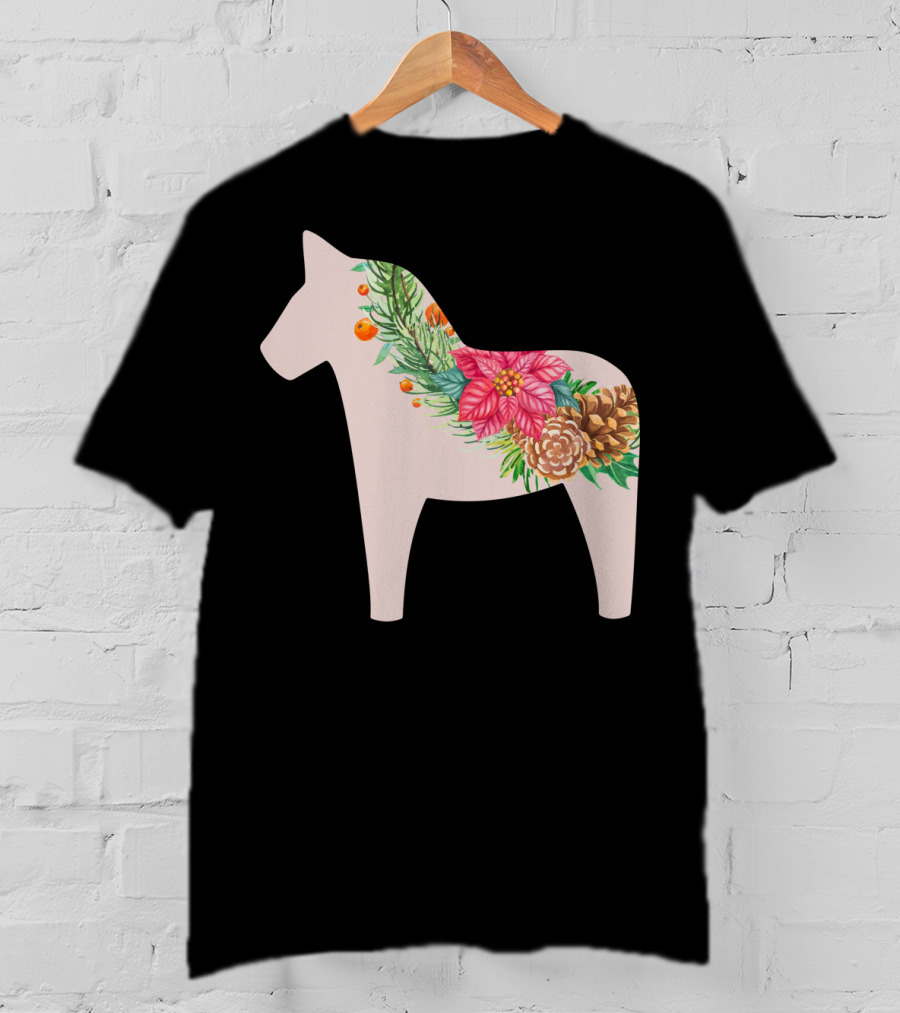 Dala Horse Swedish Christmas Floral Design Sweden T-Shirt
