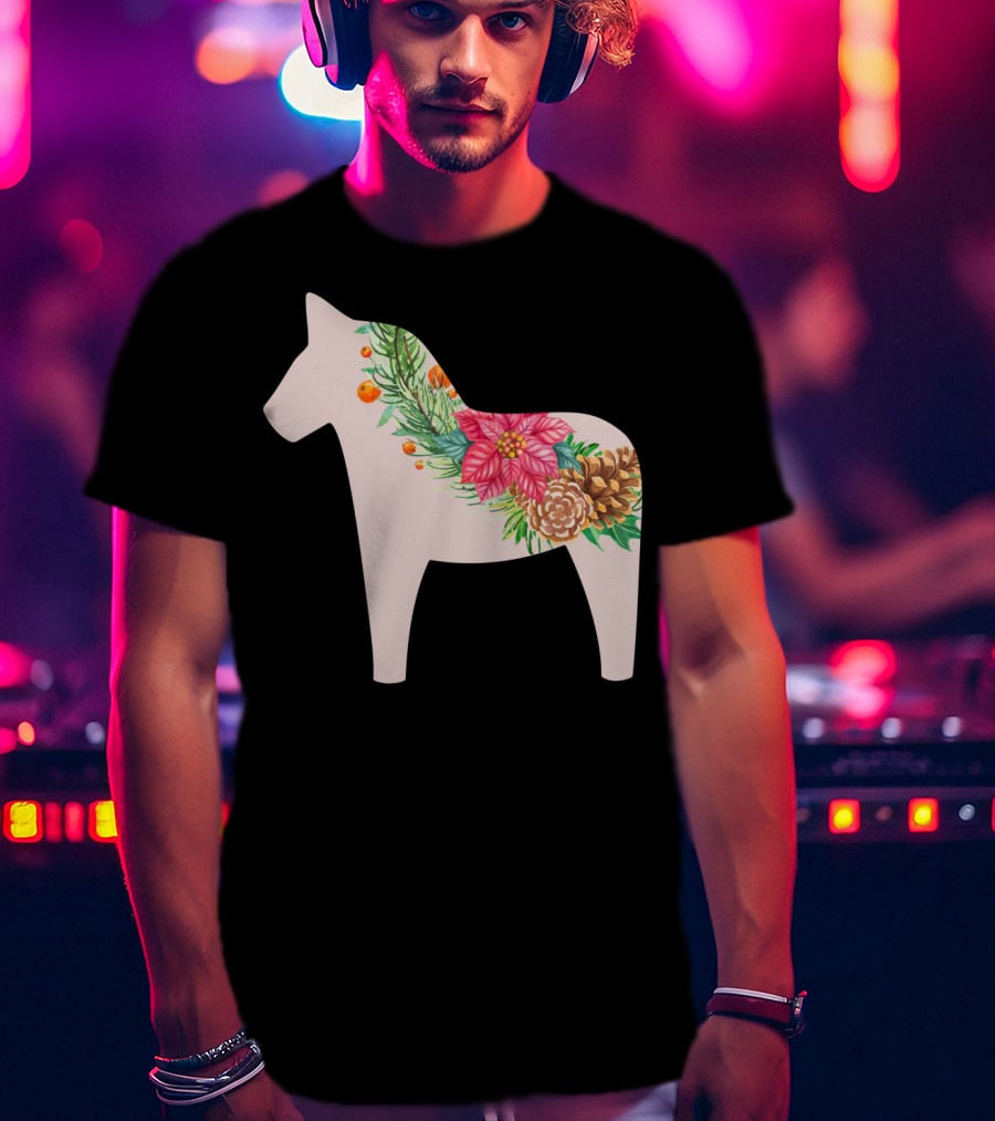 Dala Horse Swedish Christmas Floral Design Sweden T-Shirt
