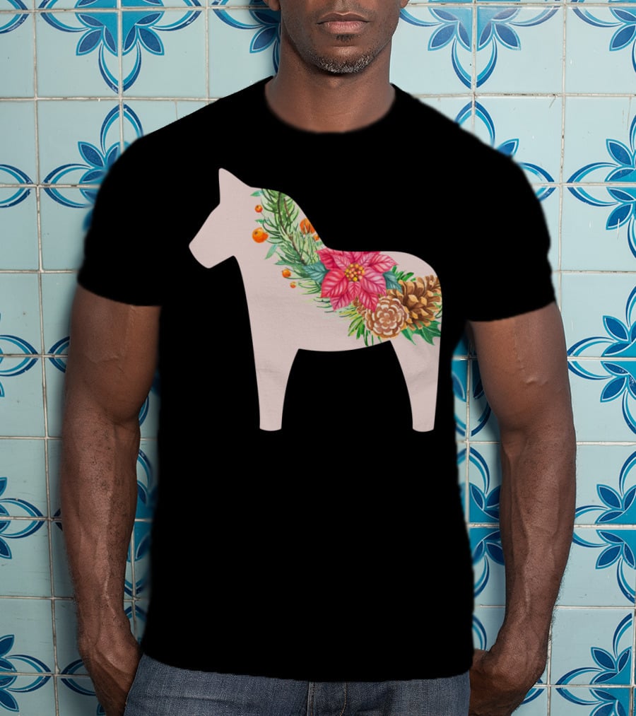 Dala Horse Swedish Christmas Floral Design Sweden T-Shirt