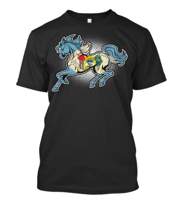 Delaware State Flag Beautiful Galloping Horse Riding Spirit T-Shirt