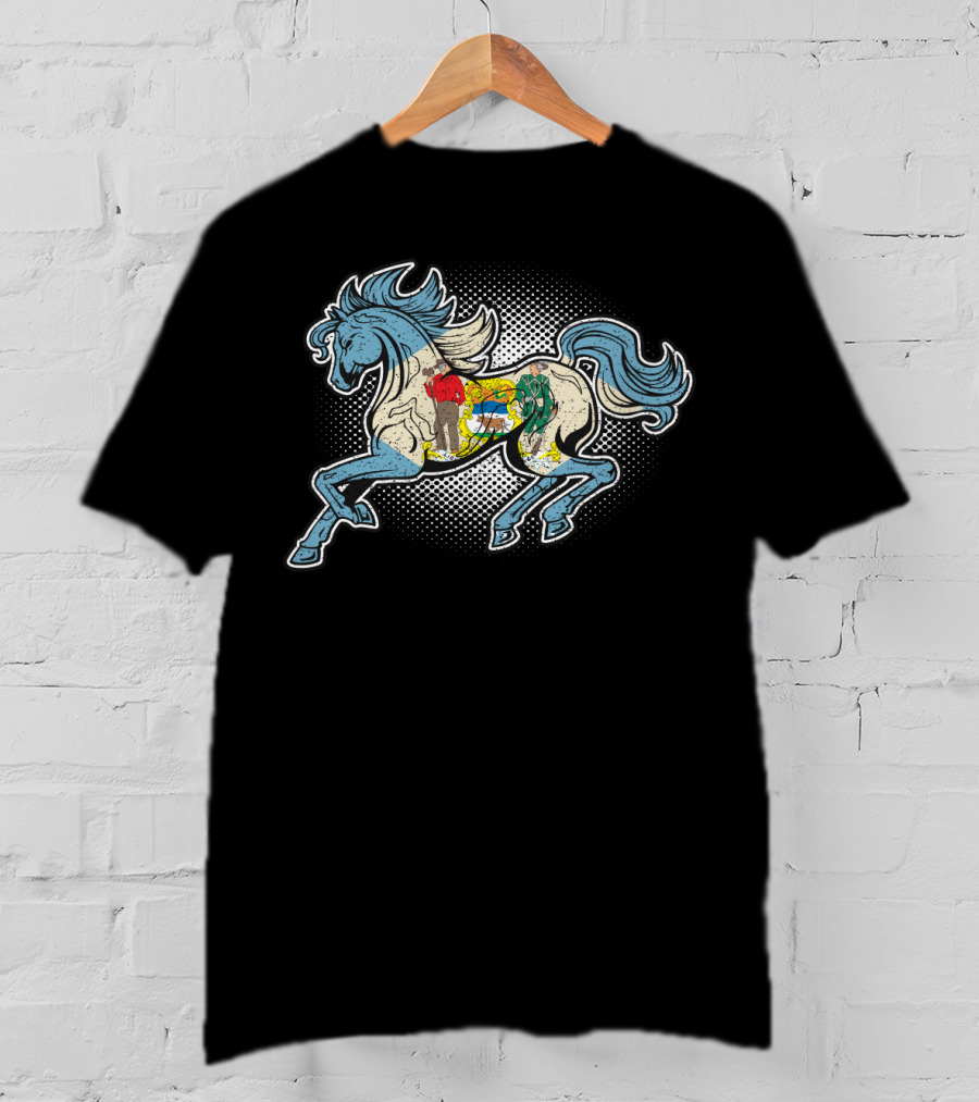 Delaware State Flag Beautiful Galloping Horse Riding Spirit T-Shirt