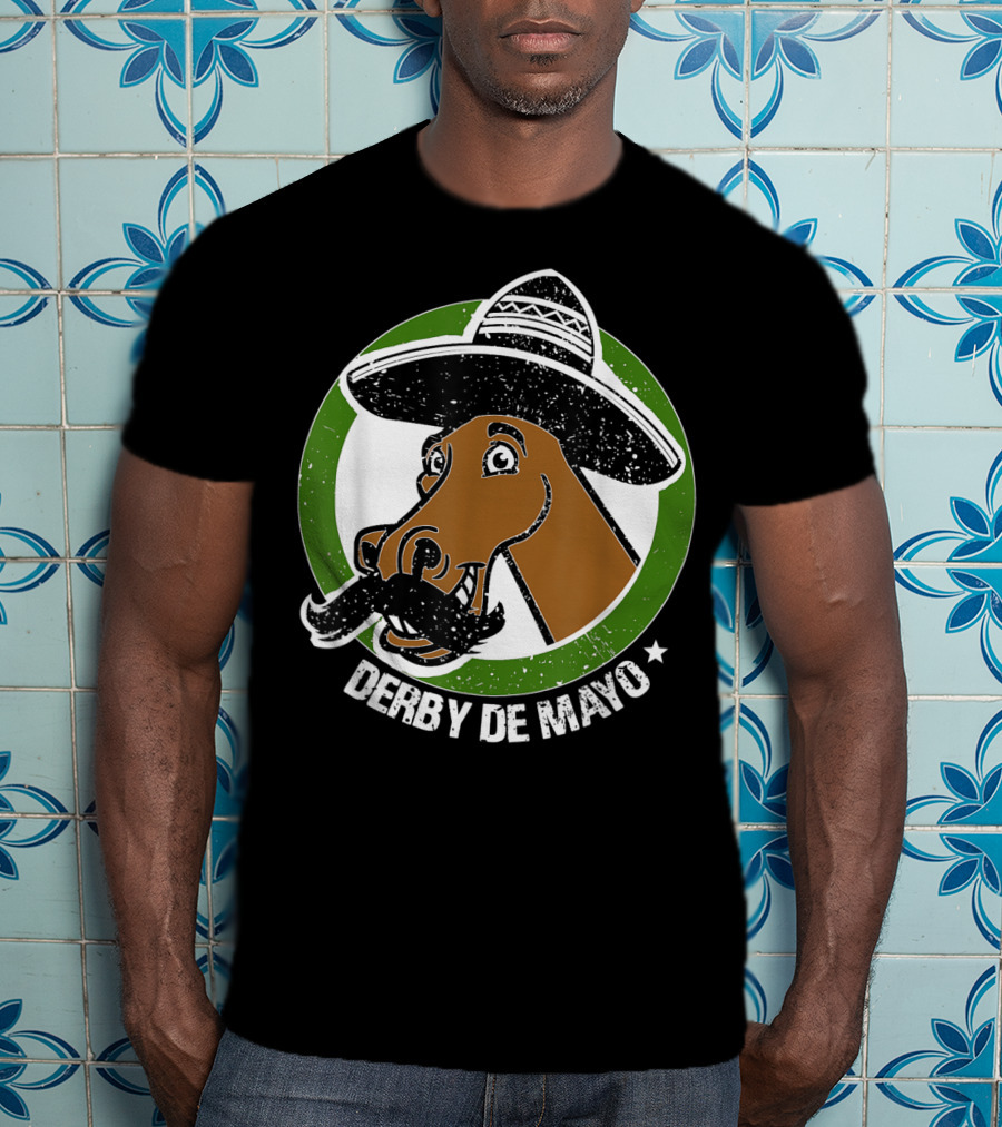 Derby De Mayo Cinco De Mayo Mustached Horse In Sombrero T-Shirt