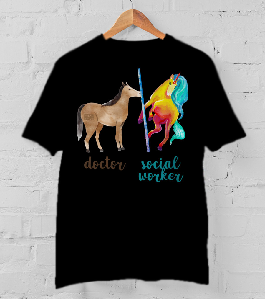Doctor Horse And Social Worker Unicorn With Pole T-Shirt