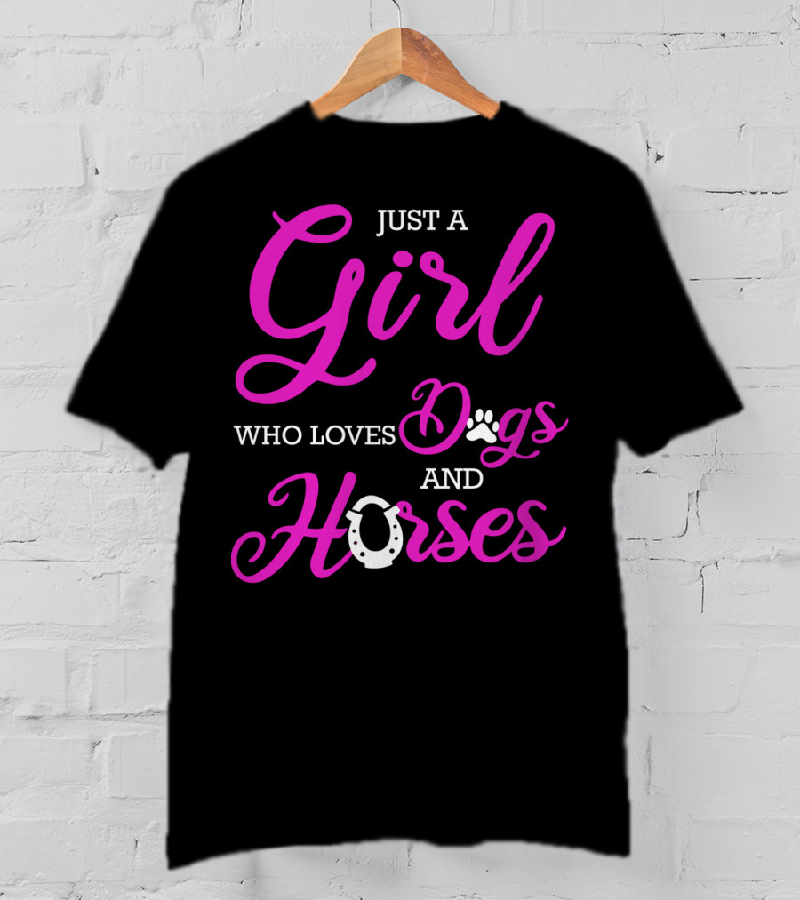 Just A Girl Who Loves Dogs And Horses Cute Funny Horseback Riding R2 T-Shirt