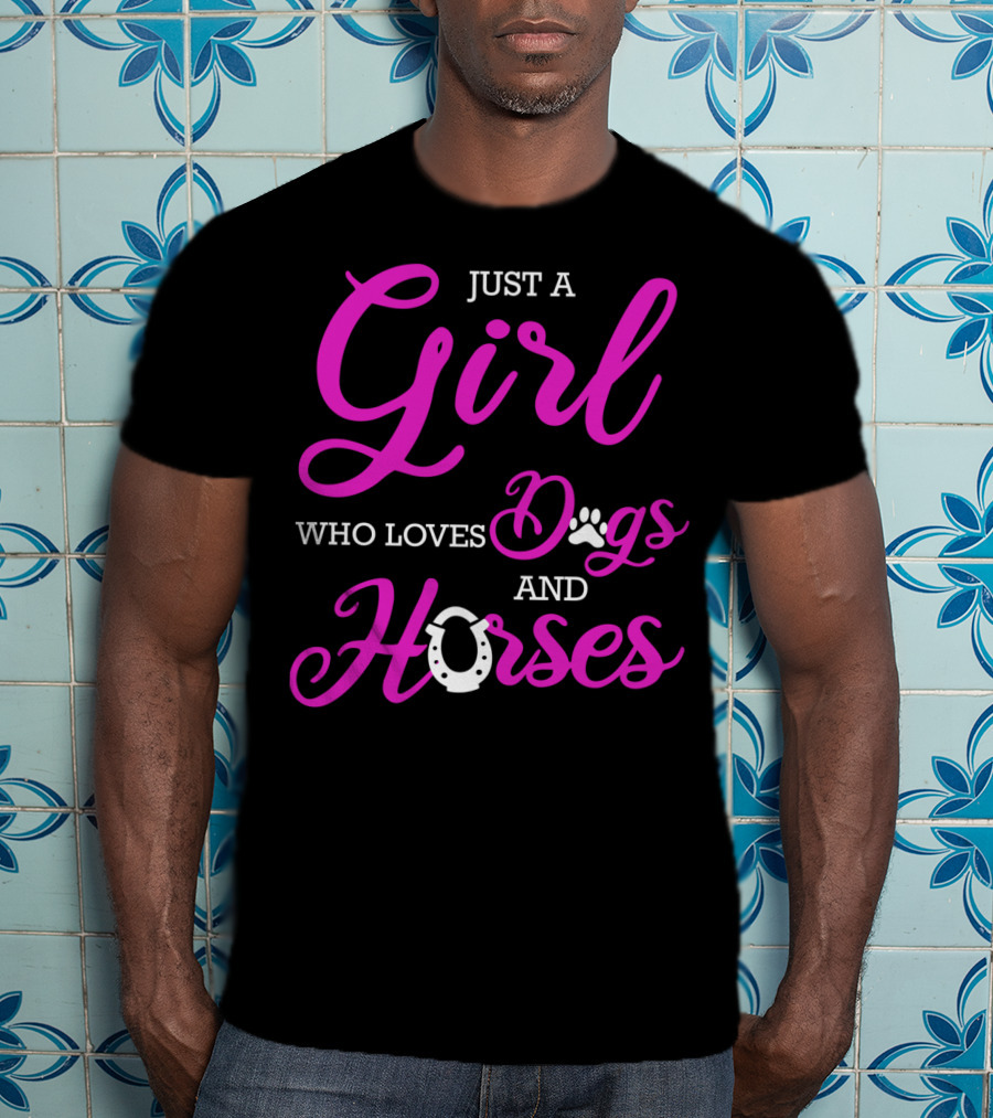 Just A Girl Who Loves Dogs And Horses Cute Funny Horseback Riding R2 T-Shirt