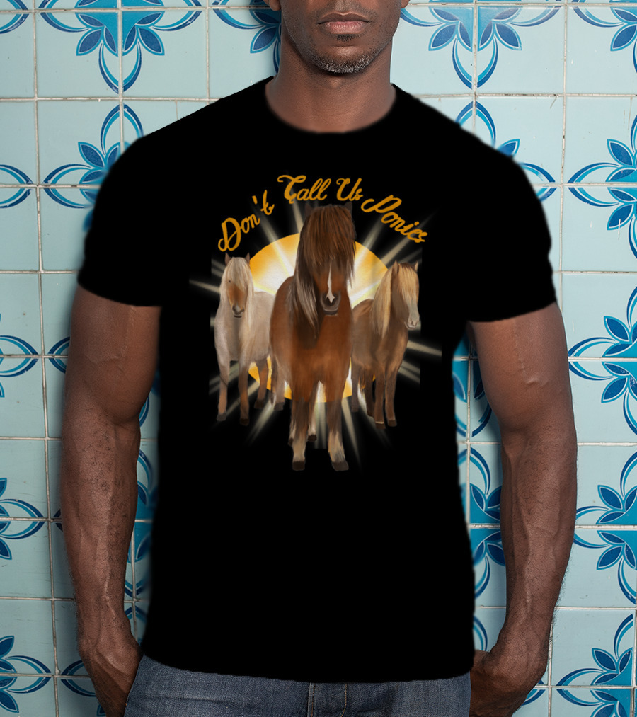 Don't Call Us Ponies Funny Cute Miniature Horse Trio Sunburst T-Shirt