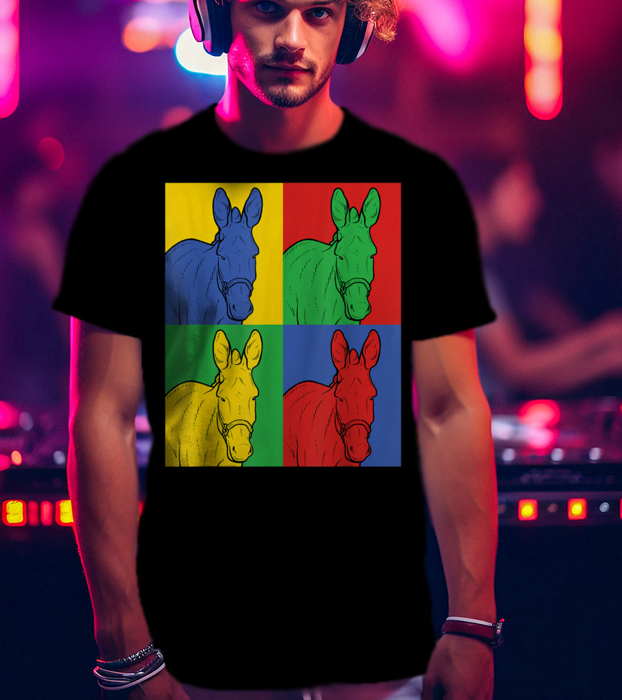 Donkey Pop Art Horse Colorful Four Panel T-Shirt