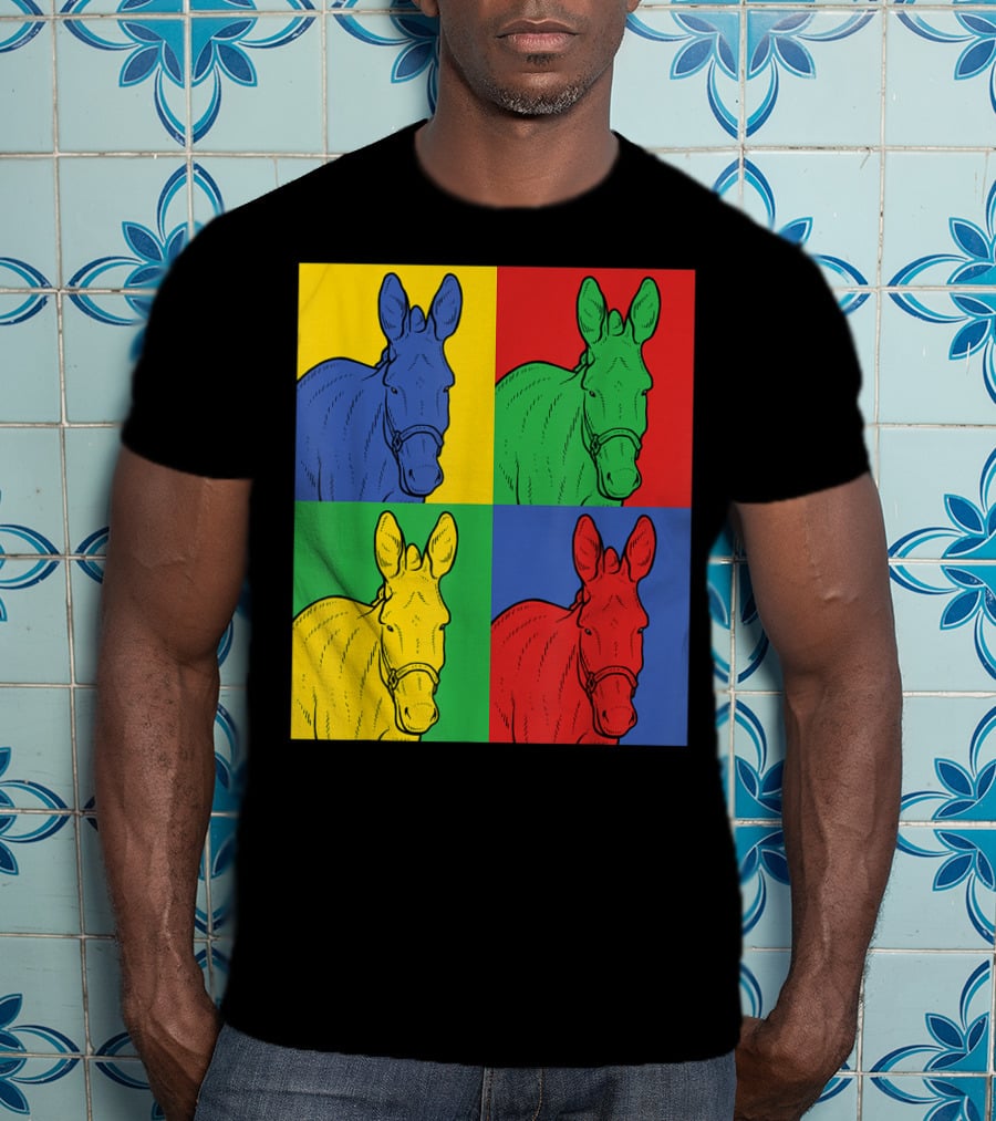 Donkey Pop Art Horse Colorful Four Panel T-Shirt