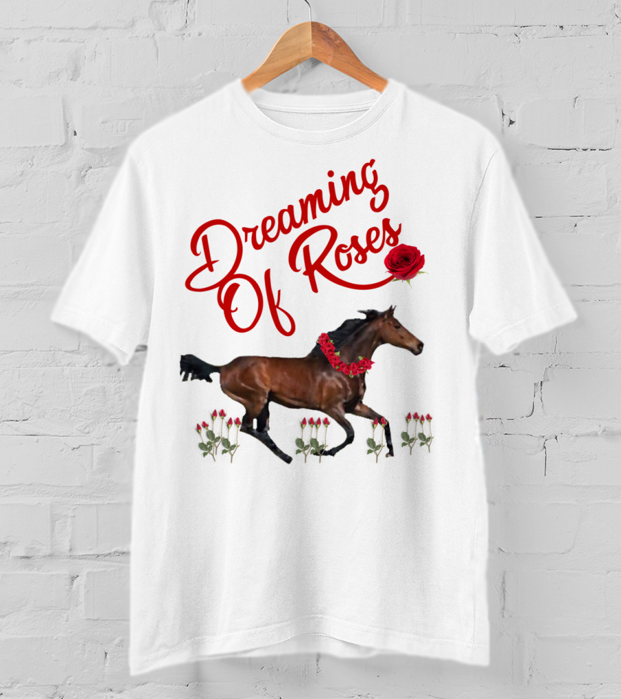 Dreaming Of Roses Horse With Red Floral Accents T-Shirt