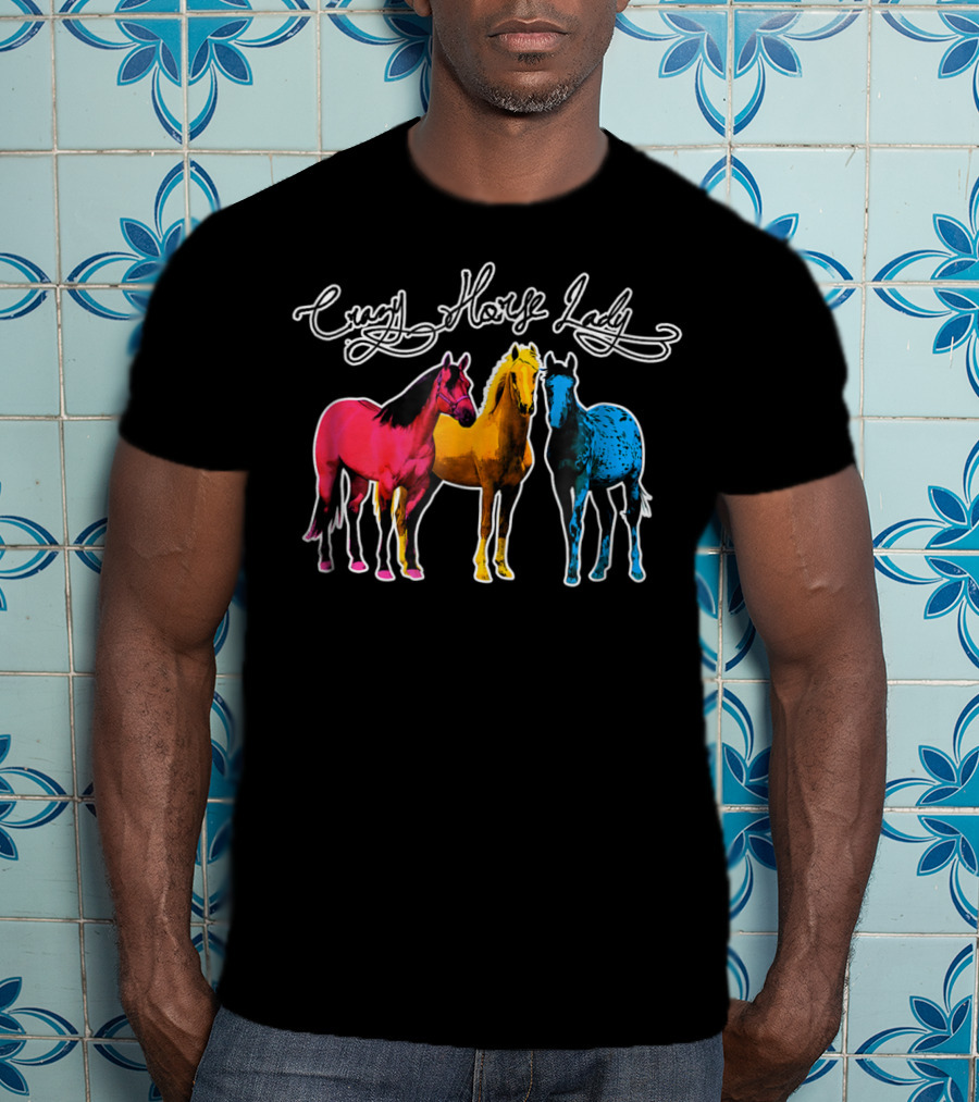Crazy Horse Lady Equestrians Pony Lovers Colorful Horses T-Shirt