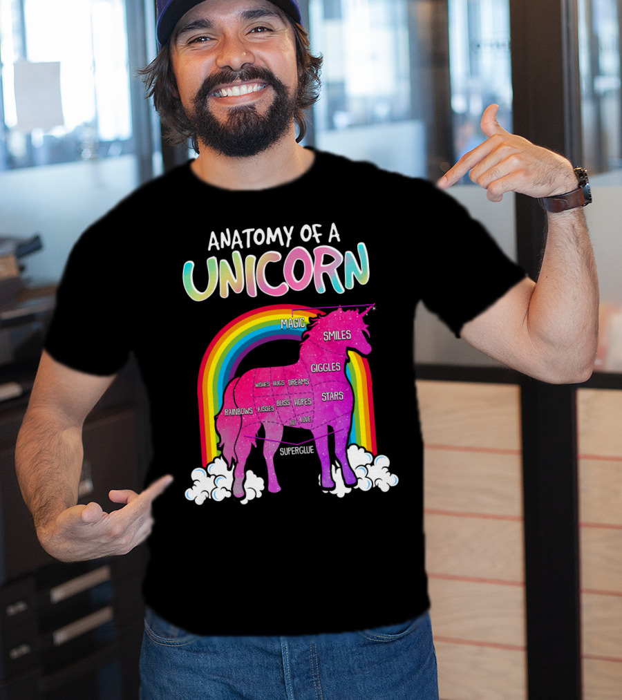 Anatomy Of A Unicorn Rainbows Magic Smiles Giggles Wishes Dreams Hopes Stars Superglue T-Shirt