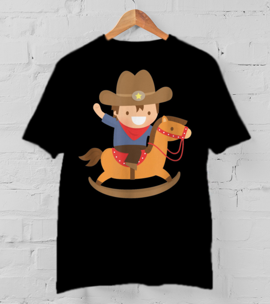 Cute Cowboy Riding Rocking Horse With Hat And Star T-Shirt