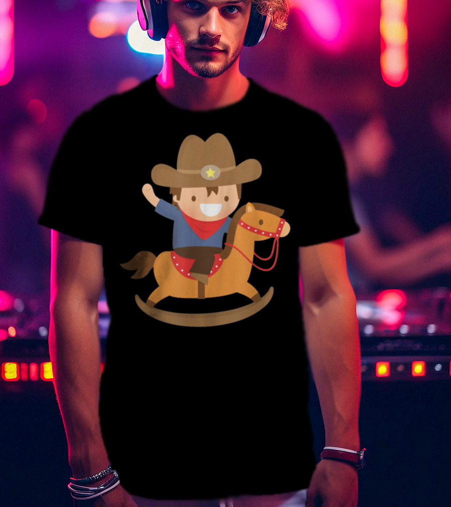 Cute Cowboy Riding Rocking Horse With Hat And Star T-Shirt
