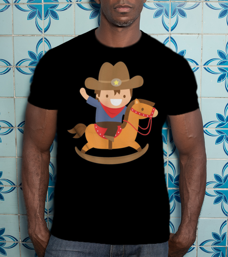 Cute Cowboy Riding Rocking Horse With Hat And Star T-Shirt