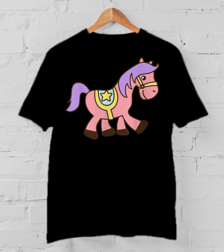 Happy Pink Pony With Purple Mane And Star Saddle T-Shirt