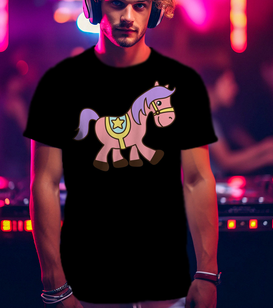 Happy Pink Pony With Purple Mane And Star Saddle T-Shirt