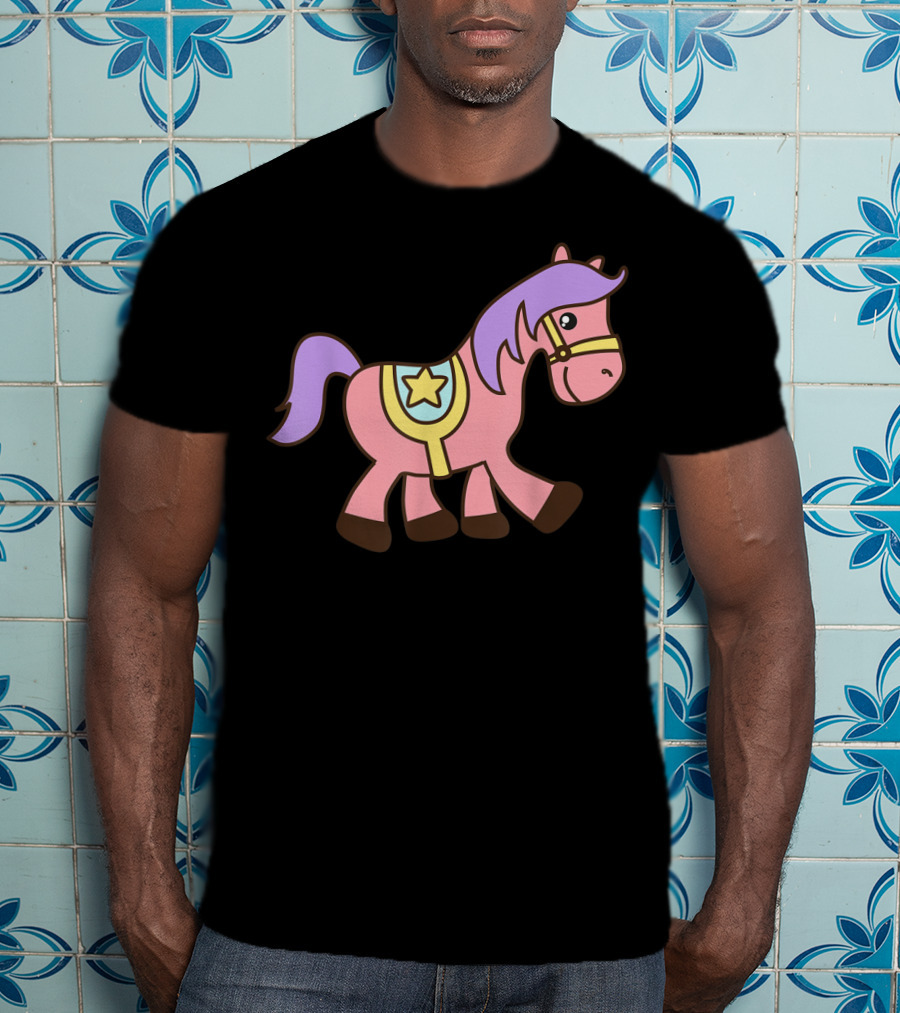 Happy Pink Pony With Purple Mane And Star Saddle T-Shirt