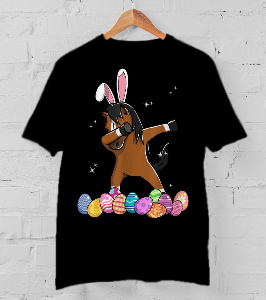 Dabbing Horse With Bunny Ears And Colorful Easter Eggs T-Shirt