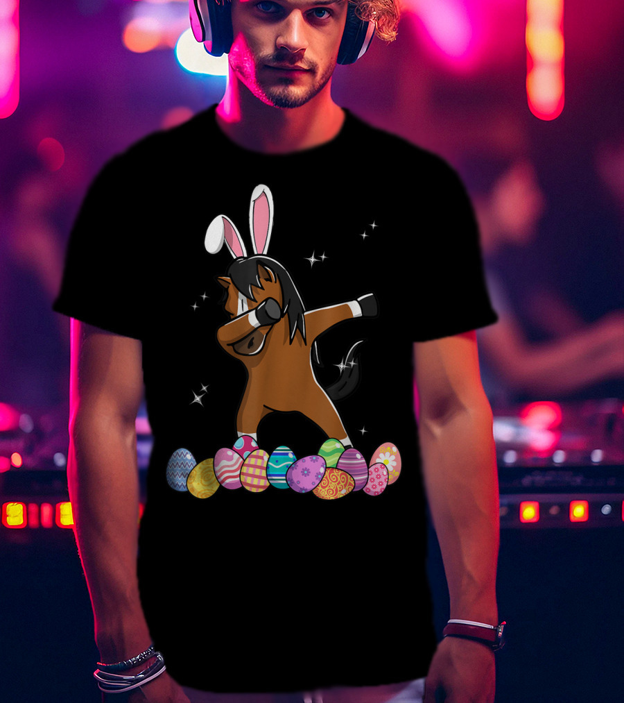 Dabbing Horse With Bunny Ears And Colorful Easter Eggs T-Shirt
