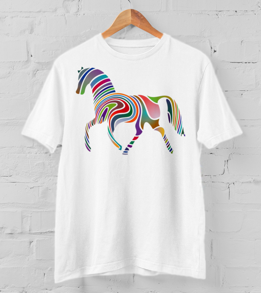 Dancing Rainbow Horse Groovy Psychedelic Stripes T-Shirt