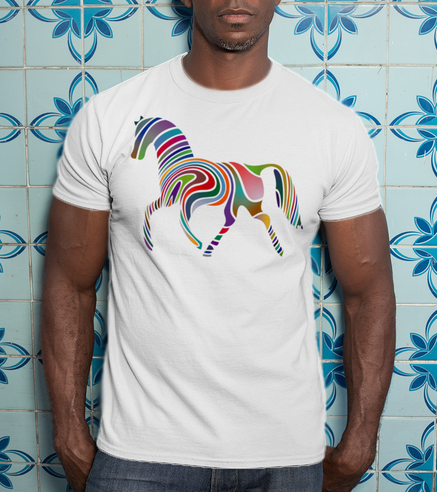 Dancing Rainbow Horse Groovy Psychedelic Stripes T-Shirt
