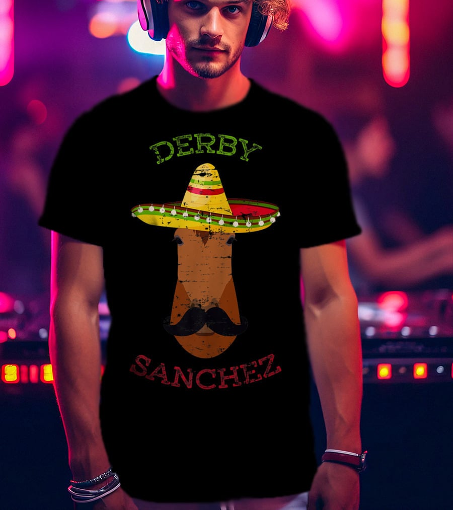 Derby Sanchez Horse Racing Cinco De Mayo Sombrero Mustache T-Shirt