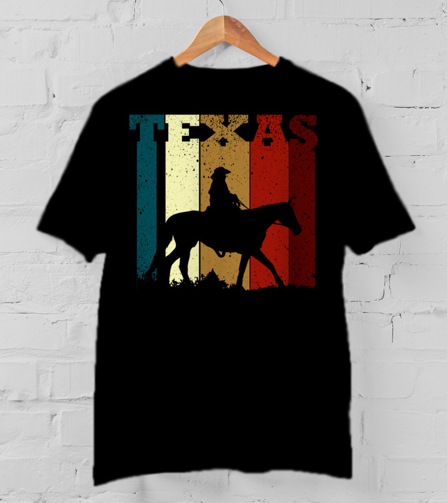 Texas Vintage Cowboy Horse Silhouette Distressed Stripes T-Shirt