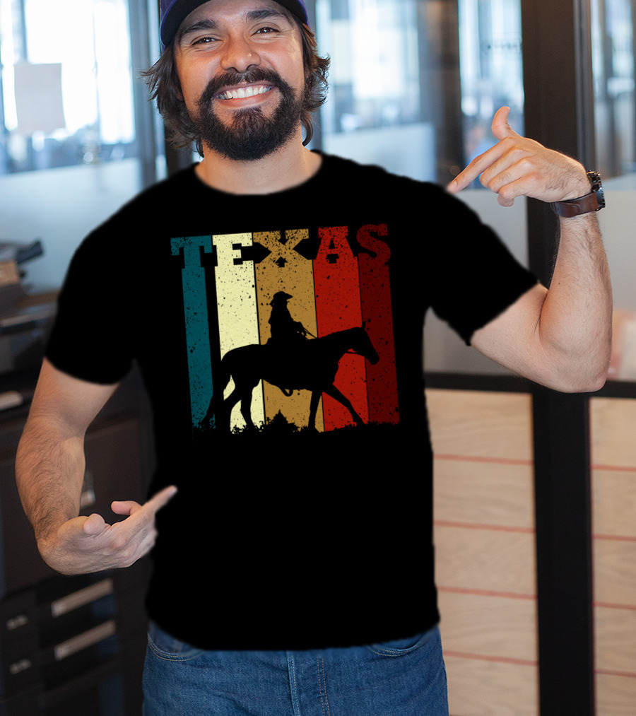 Texas Vintage Cowboy Horse Silhouette Distressed Stripes T-Shirt