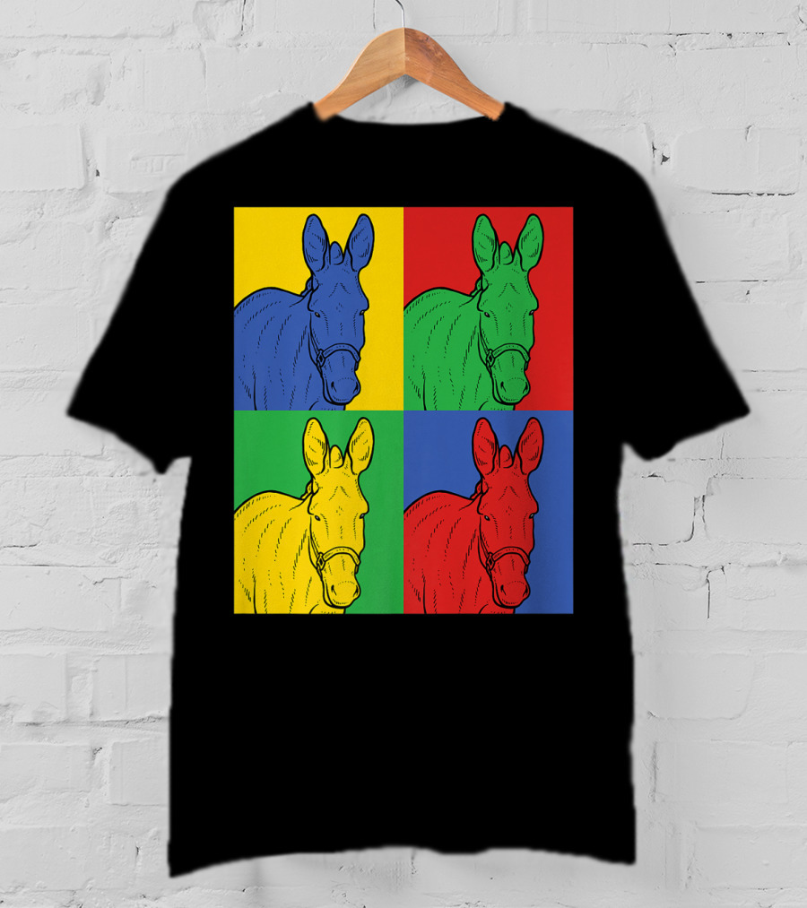 Donkey Horse Pop Art In Bold Warhol Style Quadrants T-Shirt