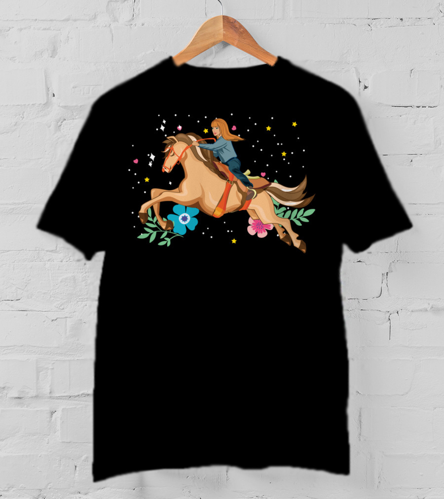Dreamy Happy Horse Woman Energy With Stars And Flowers T-Shirt