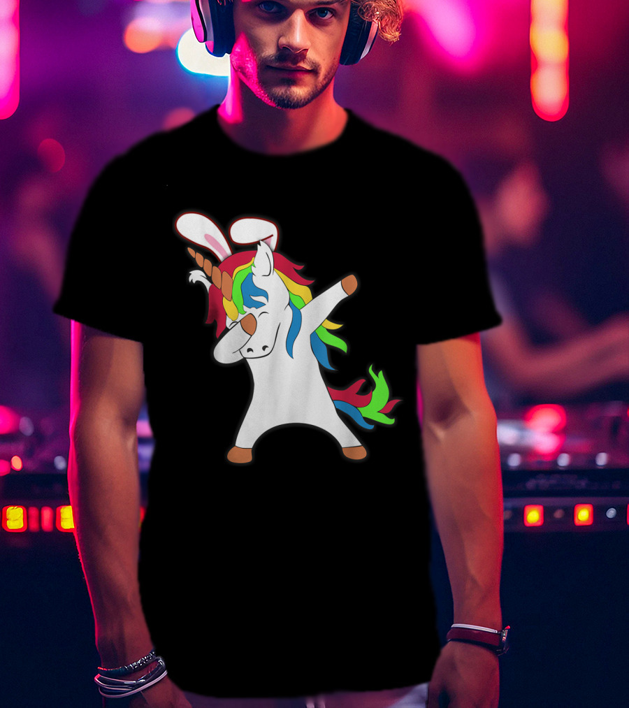 Easter Bunny Dabbing Unicorn With Rabbit Ears T-Shirt
