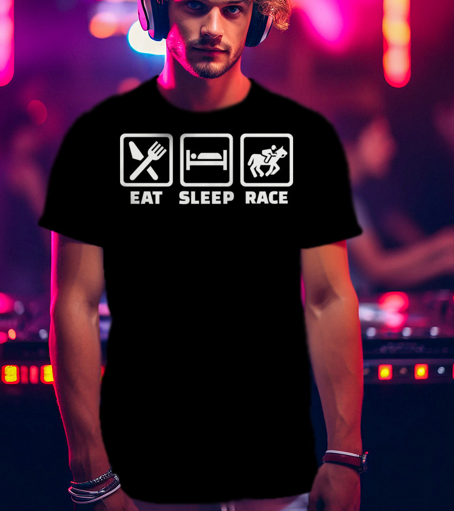 EAT SLEEP RACE Horse Racing T-Shirt