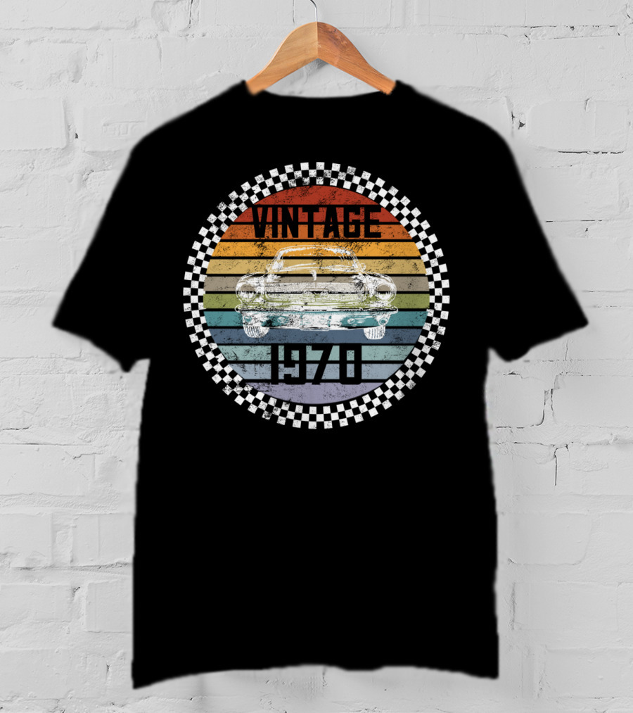Vintage 1973 50 Year Old Birthday Classic Car Retro Rainbow Stripes T-Shirt