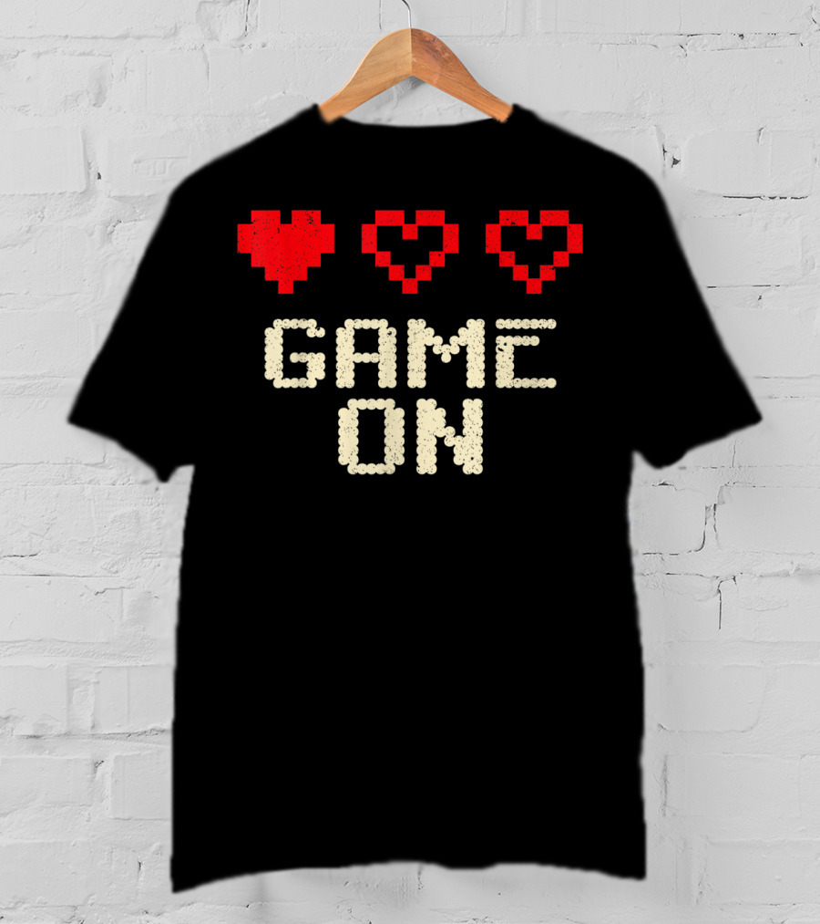 Game On Arcade Classic Gaming 3 Hearts Life Bar T-Shirt