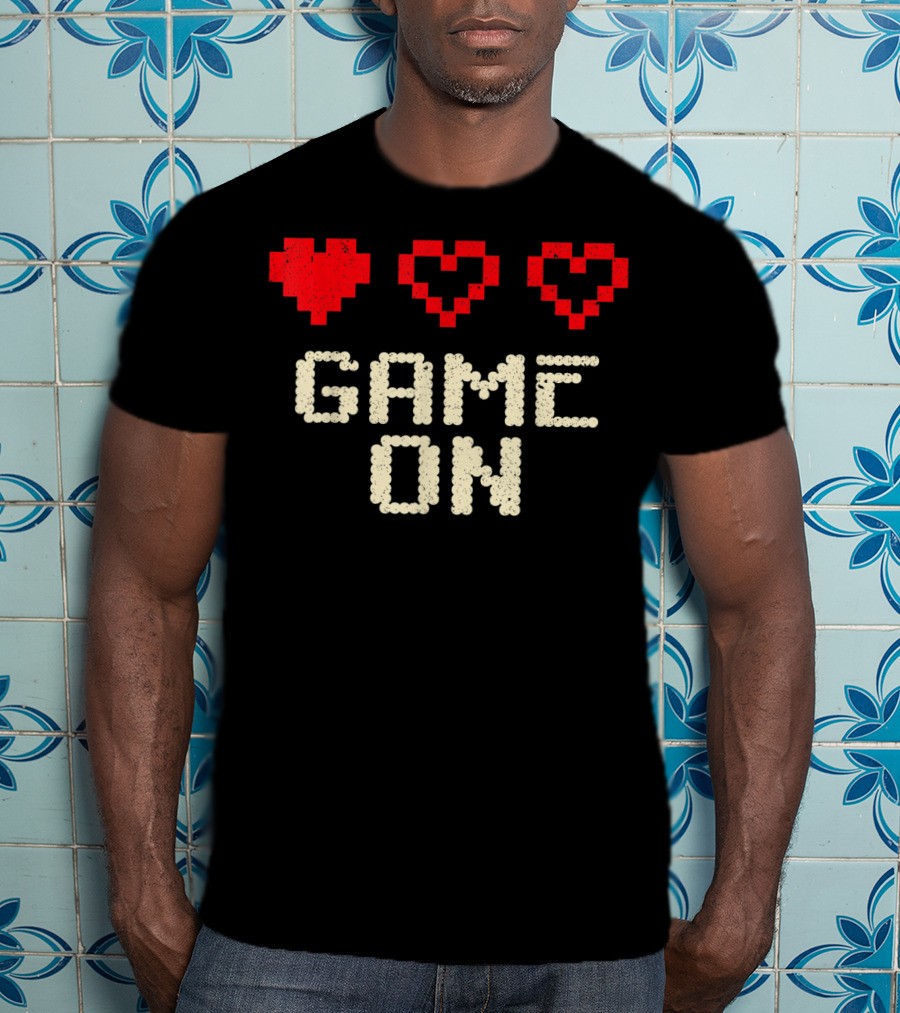 Game On Arcade Classic Gaming 3 Hearts Life Bar T-Shirt