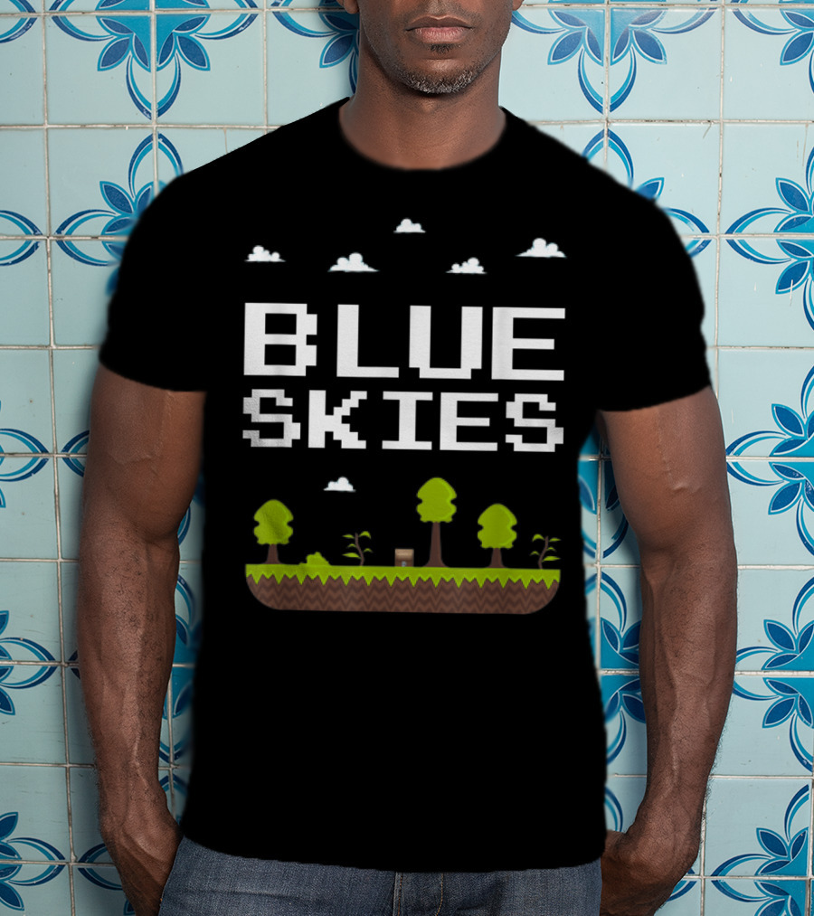 Blue Skies Classic Video Games Gamer Pixelated Trees Landscape T-Shirt