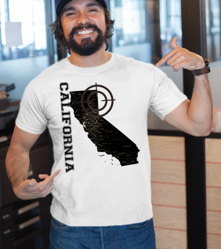 California Maps Classic Fun Black X0 State Outline With Target T-Shirt
