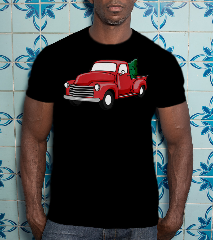 Christmas Holiday Red Classic Truck With Evergreen Tree T-Shirt